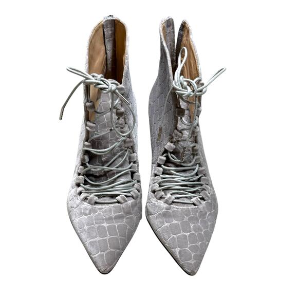 Chelsea Paris Gray Velvet Sabrine Italian Lace Front Booties 6.5 - Picture 8 of 14